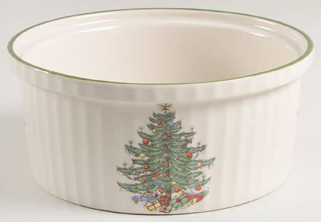 Christmas Tree (Narrow Green Band, Cream, Newer) 1 Qt Round Casserole No Lid