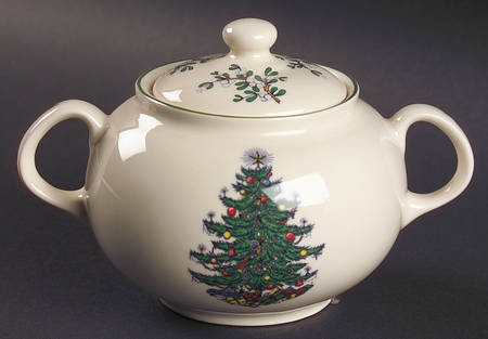 Christmas Tree (Narrow Green Band, Cream, Newer) Sugar Bowl & Lid by Cuthbertson