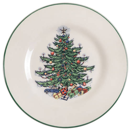 Christmas Tree (Narrow Green Band, Cream, Newer) Salad Plate