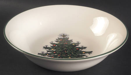 Christmas Tree (Narrow Green Band, Cream, Newer) 9" Round Vegetable Bowl