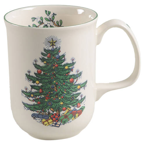 Christmas Tree (Narrow Green Band, Cream, Newer) Mug