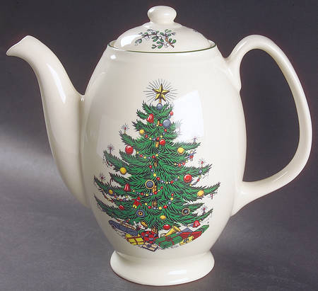 Christmas Tree (Narrow Green Band, Cream, Newer) Coffee Pot & Lid by Cuthbertson