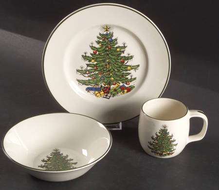 Christmas Tree (Narrow Green Band, Cream, Newer) (3 Piece) Child's Set