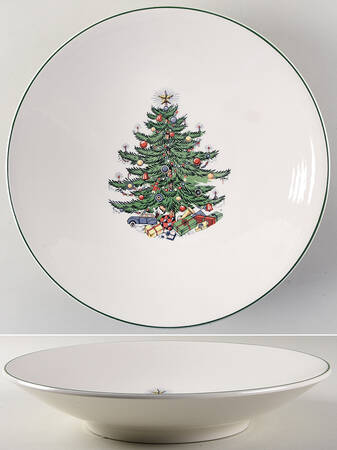 Christmas Tree (Narrow Green Band, Cream, Newer) 13" Pasta Serving Bowl