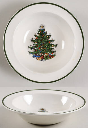 Christmas Tree (Narrow Green Band, Cream, Newer) Rim Fruit/Dessert (Sauce) Bowl