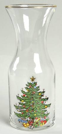 Christmas Tree (Narrow Green Band, Cream, Newer) 1/2 Liter Glassware Wine Carafe