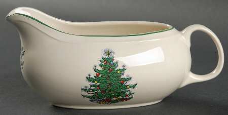 Christmas Tree (Narrow Green Band, Cream, Newer) Gravy Boat