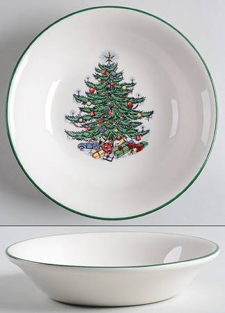 Christmas Tree (Narrow Green Band, Cream, Newer) Coupe Cereal Bowl