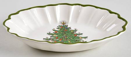 Christmas Tree (Narrow Green Band, Cream, Newer) Nut Dish
