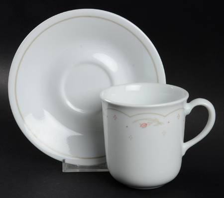 Calico Rose White (Corelle) Flat Cup & Saucer Set