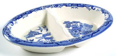 Willow Blue (Japan) 10" Oval Divided Vegetable Bowl