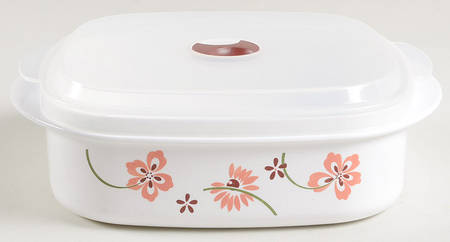 Pretty Pink (Corelle) 28 Oz Square Plastic Microwave Bowl w/Vent Lid