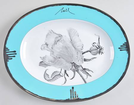 Tuscan Roses Turquoise 14" Oval Serving Platter