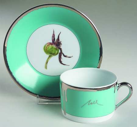 Tuscan Roses Turquoise Flat Cup & Saucer Set