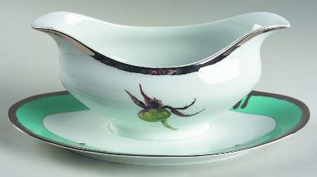 Tuscan Roses Turquoise Gravy Boat with Attached Underplate