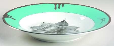 Tuscan Roses Turquoise Large Rim Soup Bowl