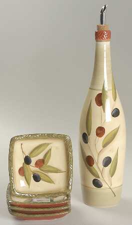 Antique Olive Oil Jar & Drizzler with 4 Dipping Bowls