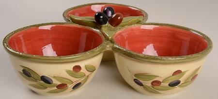 Antique Olive 3 Section Condiment Dish