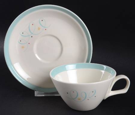 Turquoise Scroll Flat Cup & Saucer Set