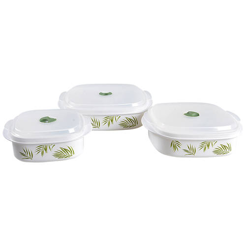 Bamboo Leaf (Corelle) (Set of 3)Square Plastic Microwave Bowl w/Vent Lid