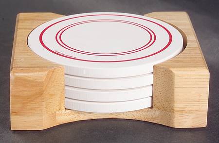 Classic Cafe Red Thirst Coaster with Wood Holder - Set of 4