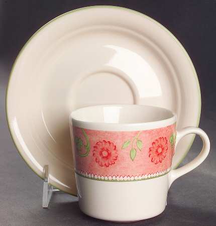 Heirloom Bloom (Corelle) Flat Cup & Saucer Set by Corning Corelle