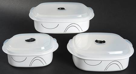 Simple Lines (Corelle) (Set of 3)Square Plastic Microwave Bowl w/Vent Lid