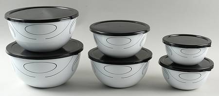 Simple Lines (Corelle) Metal Bowl Set, 6 Bowls & Plastic Lids