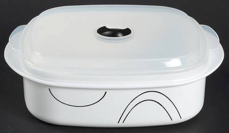 Simple Lines (Corelle) 28 Oz Square Plastic Microwave Bowl w/Vent Lid