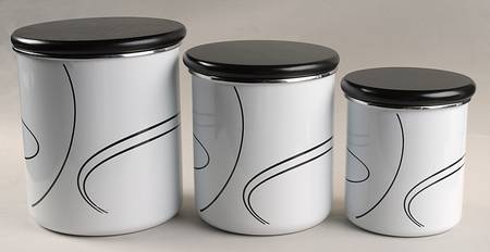 Simple Lines (Corelle) (3 Piece) Metal Canister Set W/Wood Lids
