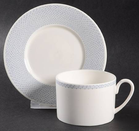 Blue Stencil Flat Cup & Saucer Set