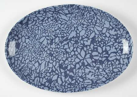 Blue Stencil 14" Oval Serving Platter