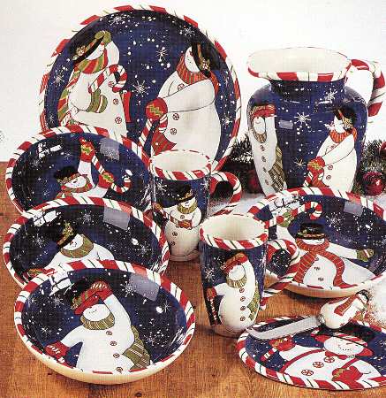 Peppermint Snowman 9" Individual Pasta Bowl