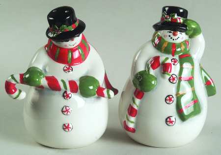 Peppermint Snowman Figural Salt & Pepper Set