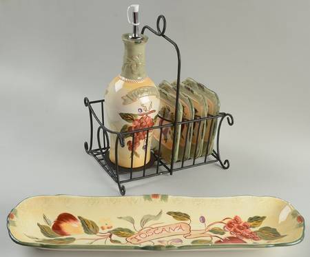 Toscana (8 Pc) Olive Set (OJA,BT,4 DIPL & MTL STAND)
