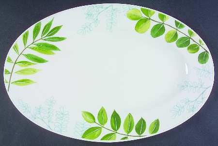 Laurel (Green, White&Pink) 16" Oval Serving Platter