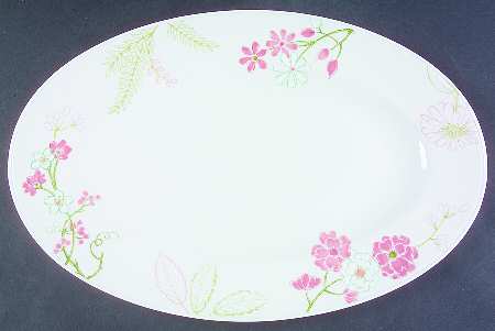 Laurel (Green, White&Pink) 16" Oval Serving Platter
