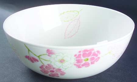 Laurel (Green, White&Pink) 9" Round Vegetable Bowl