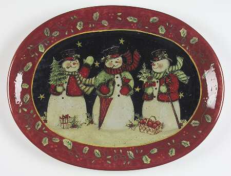 Victorian Snowman 15" Oval Serving Platter