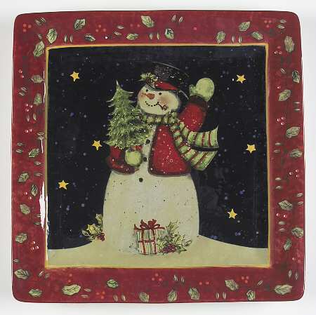 Victorian Snowman 13" Square Serving Platter