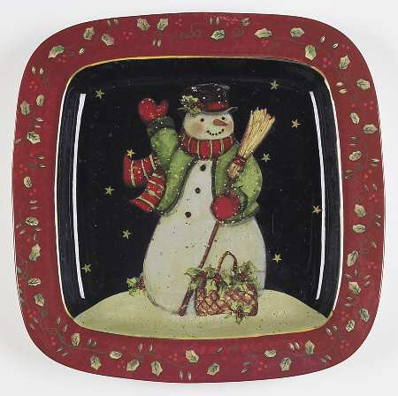 Victorian Snowman 16" Square Serving Platter