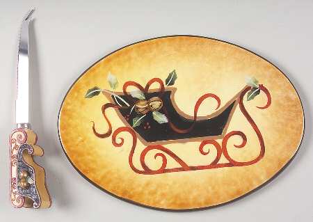 Ribbons & Bells Oval Cheese Plate with Knife