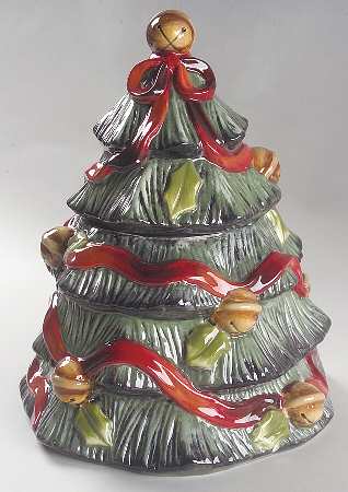 Ribbons & Bells Figural Cookie Jar & Lid