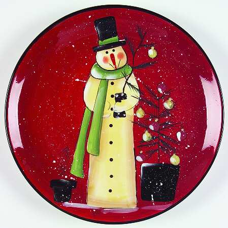 Folk Snowman Dinner Plate