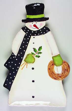 Folk Snowman 17" Snowman Shape Platter