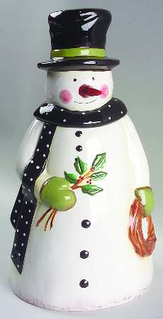 Folk Snowman Figural Cookie Jar & Lid