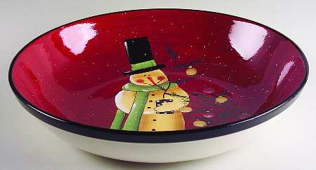 Folk Snowman 13" Pasta Serving Bowl