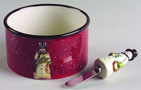 Folk Snowman Dip Bowl & Spreader Set