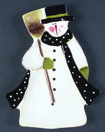 Folk Snowman Figural Candy Plate