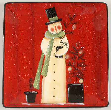 Folk Snowman 13" Square Serving Platter